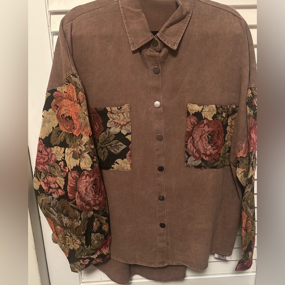 POL Brown Floral Jacquard Jacket